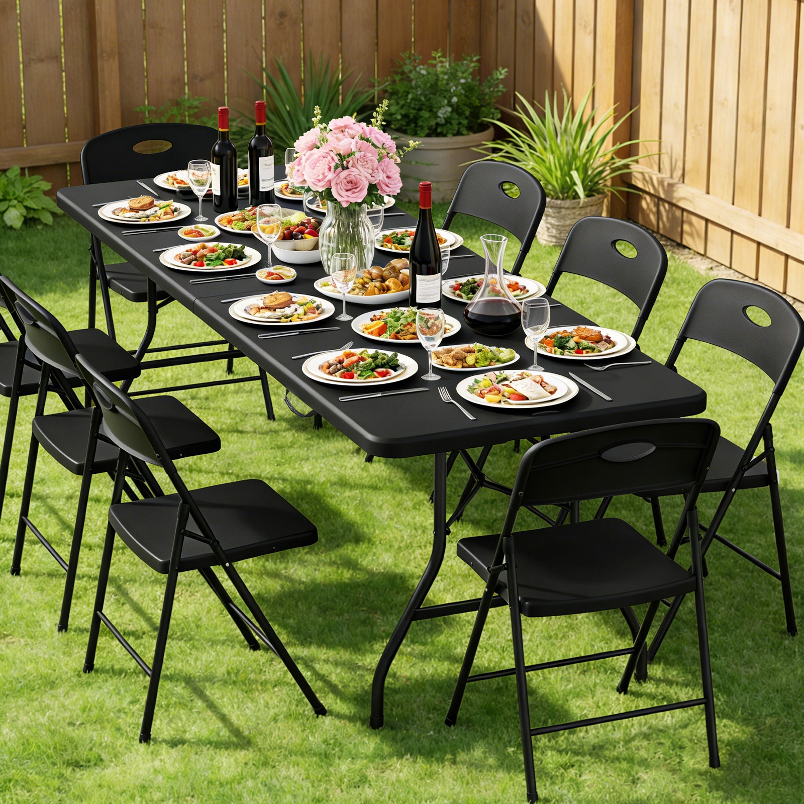 WASUHE 8 Foot Folding Table, Fold in Half Heavy Duty Long Large Utility Table with Carry Handle, Perfect for Party, Dining, Wedding, Events
