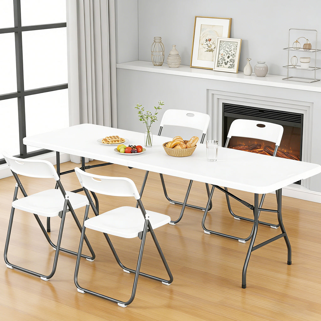 WASUHE 8 Foot Folding Table, Fold in Half Heavy Duty Long Large Utility Table with Carry Handle, Perfect for Party, Dining, Wedding, Events