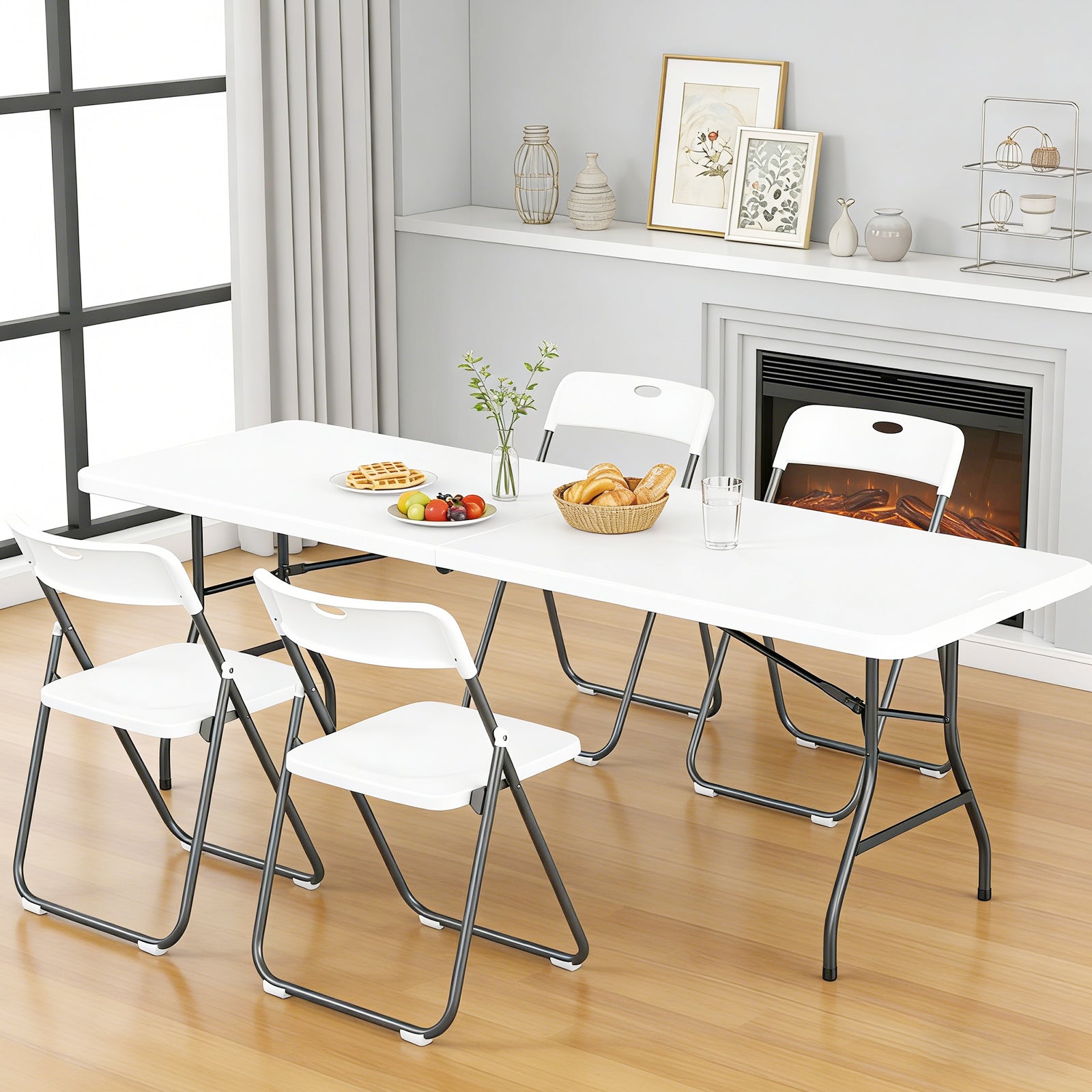 WASUHE 8 Foot Folding Table, Fold in Half Heavy Duty Long Large Utility Table with Carry Handle, Perfect for Party, Dining, Wedding, Events