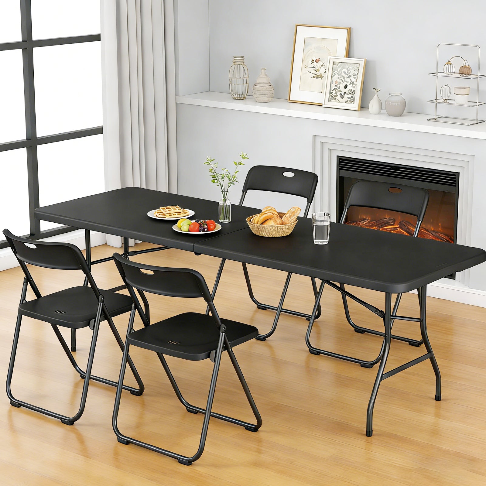 WASUHE 8 Foot Folding Table, Fold in Half Heavy Duty Long Large Utility Table with Carry Handle, Perfect for Party, Dining, Wedding, Events