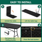 WASUHE 8 Foot Folding Table, Fold in Half Heavy Duty Long Large Utility Table with Carry Handle, Perfect for Party, Dining, Wedding, Events