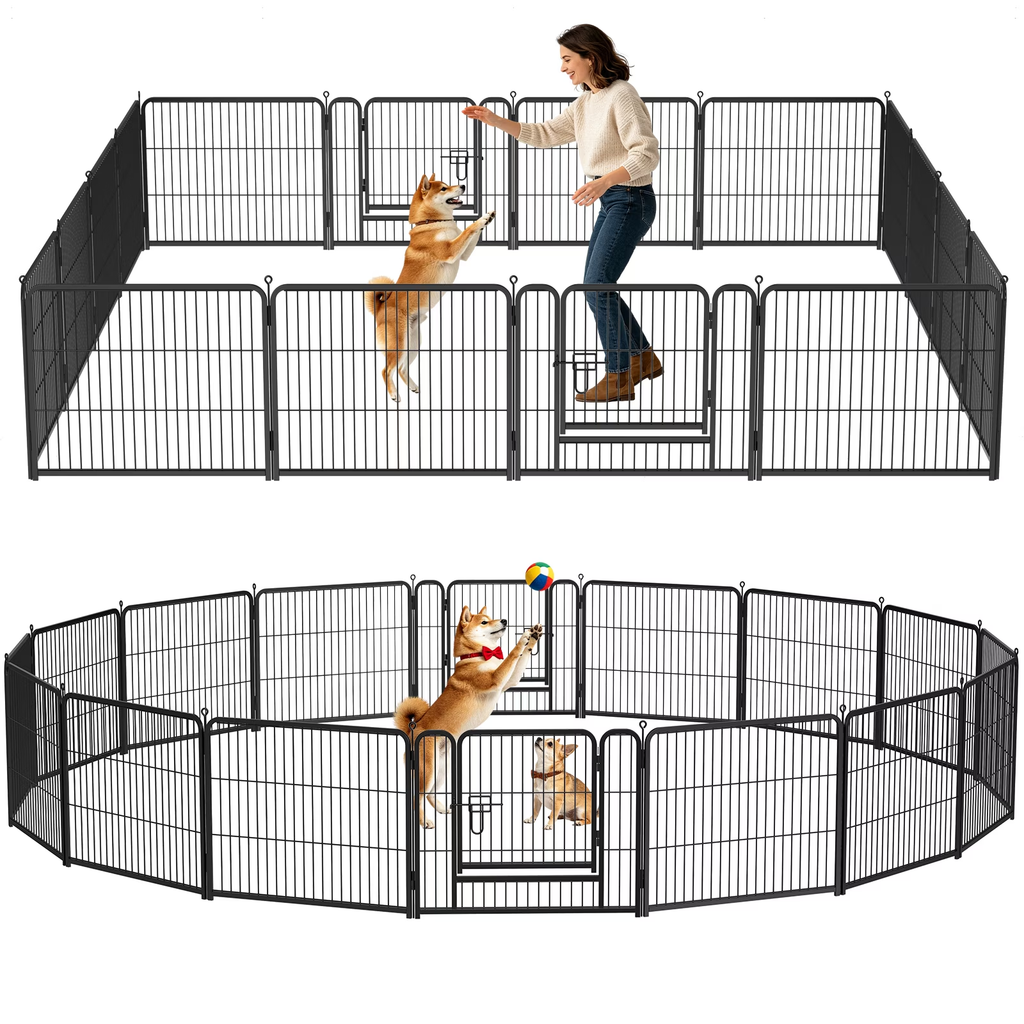 HAIMULI 16 Panels Metal Dog Playpen, 24" Height Dog Fence Exercise Pen with Doors for Medium Small Dogs Rabbits Cats, Foldable Pet Puppy Playpen for Indoor & Outdoor Yard