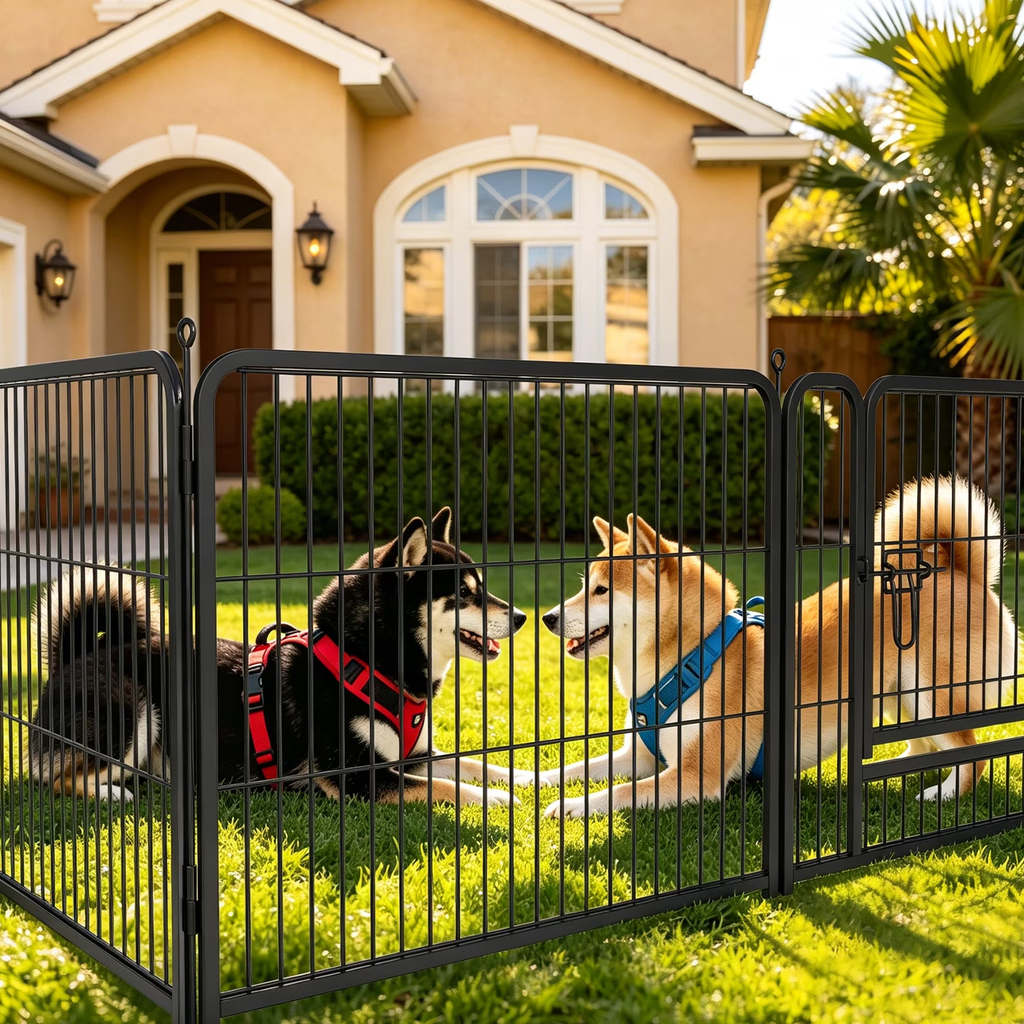 HAIMULI 16 Panels Metal Dog Playpen, 24" Height Dog Fence Exercise Pen with Doors for Medium Small Dogs Rabbits Cats, Foldable Pet Puppy Playpen for Indoor & Outdoor Yard