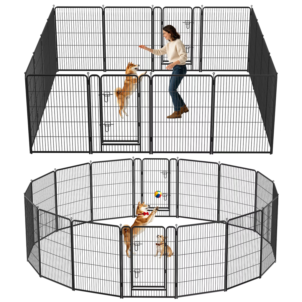 HAIMULI 16 Panels Metal Dog Playpen, 40" Height Dog Fence Exercise Pen with Doors for Large Medium Small Dogs Rabbits Cats, Foldable Pet Puppy Playpen for Indoor & Outdoor Yard