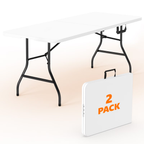HAIMULI 5ft Folding Table - 2PCS Heavy Duty Fold-in-Half Plastic Table, Portable Utility Tables with Steel Legs for Events, Camping, Indoor & Outdoor Use