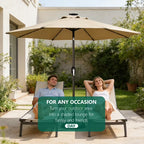 HaiCube 9FT Solar Patio Umbrella with LED Lights, Outdoor Market Umbrella with Solar Panel, 8 Heavy-Duty Ribs, for Patio, Deck, Garden,Khaki