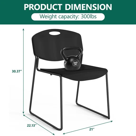 HaiNova Black Sled Base Stack Chair 4 Pack, Metal Frame Max-Load bearing 350 lbs, Stackable Chairs for Waiting Room, Conference Room