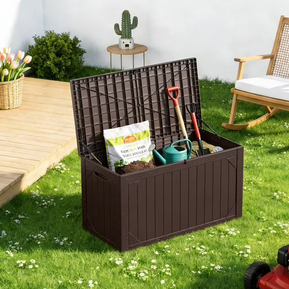 HaiNova 100 Gallon Outdoor Storage Resin Deck Box, Lockable Patio Outdoor Storage Box for Furniture, Garden Tools and Tools Storage, Waterproof, Gray