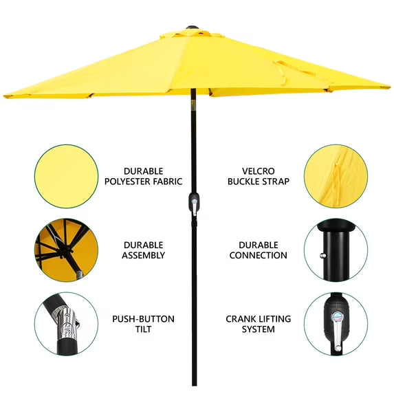 WLLJOY 9FT Outdoor Patio Umbrella Table Market Umbrella with Push Button Tilt/Crank, UV Protection Waterproof Suitable for Garden, Deck, Khaki