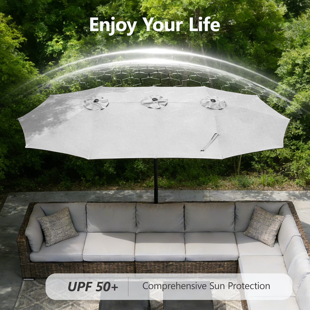 HaiNova 15Ft Large Outdoor Double-Sided Rectangle Umbrella with Base-Mounted, Foldable And Portable Sunshade For Pool, Beaches And Patio, Khaki