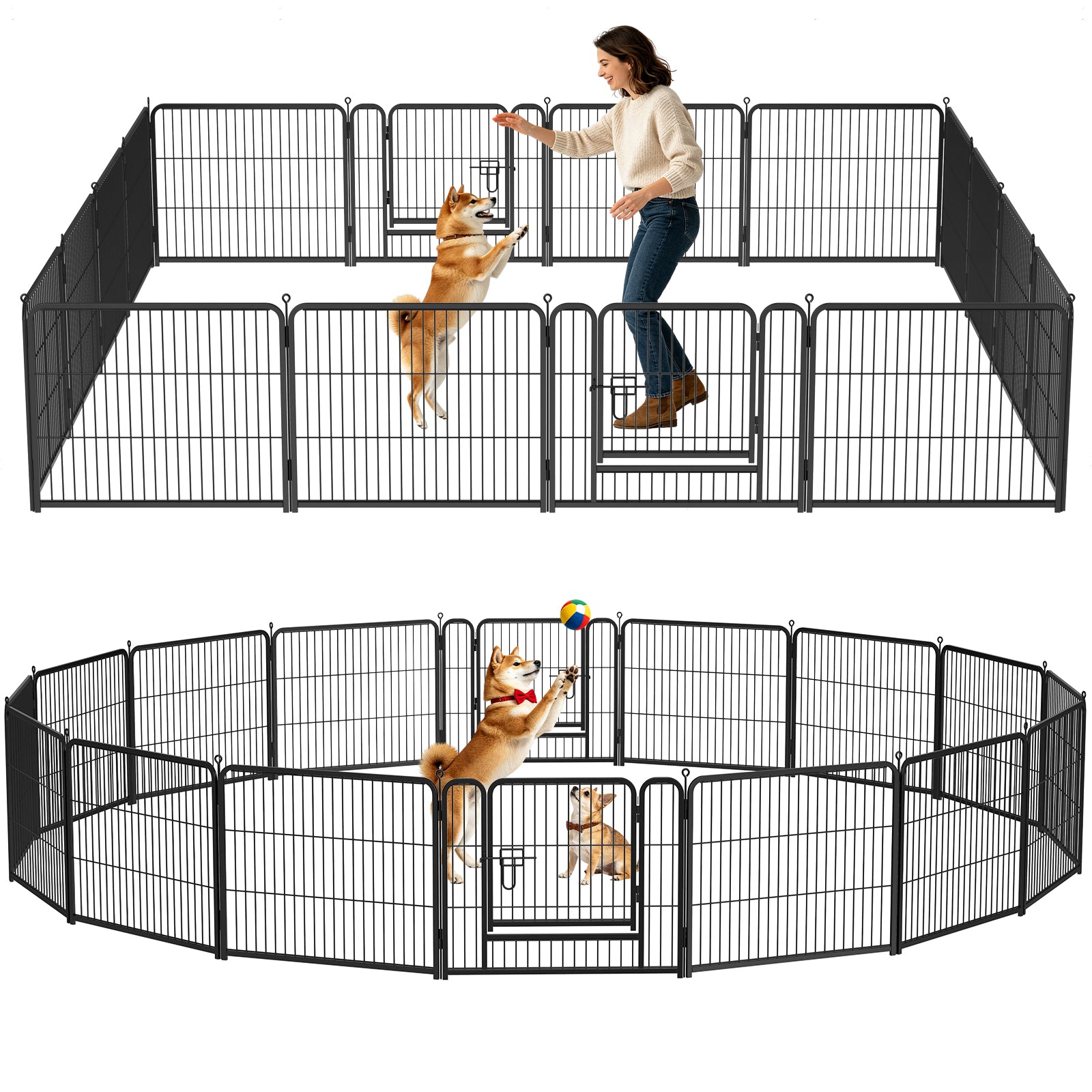 16 Panels Metal Dog Playpen, 24" Height Dog Fence Exercise Pen with Doors for Medium Small Dogs Rabbits Cats, Foldable Pet Puppy Playpen for Indoor & Outdoor Yard