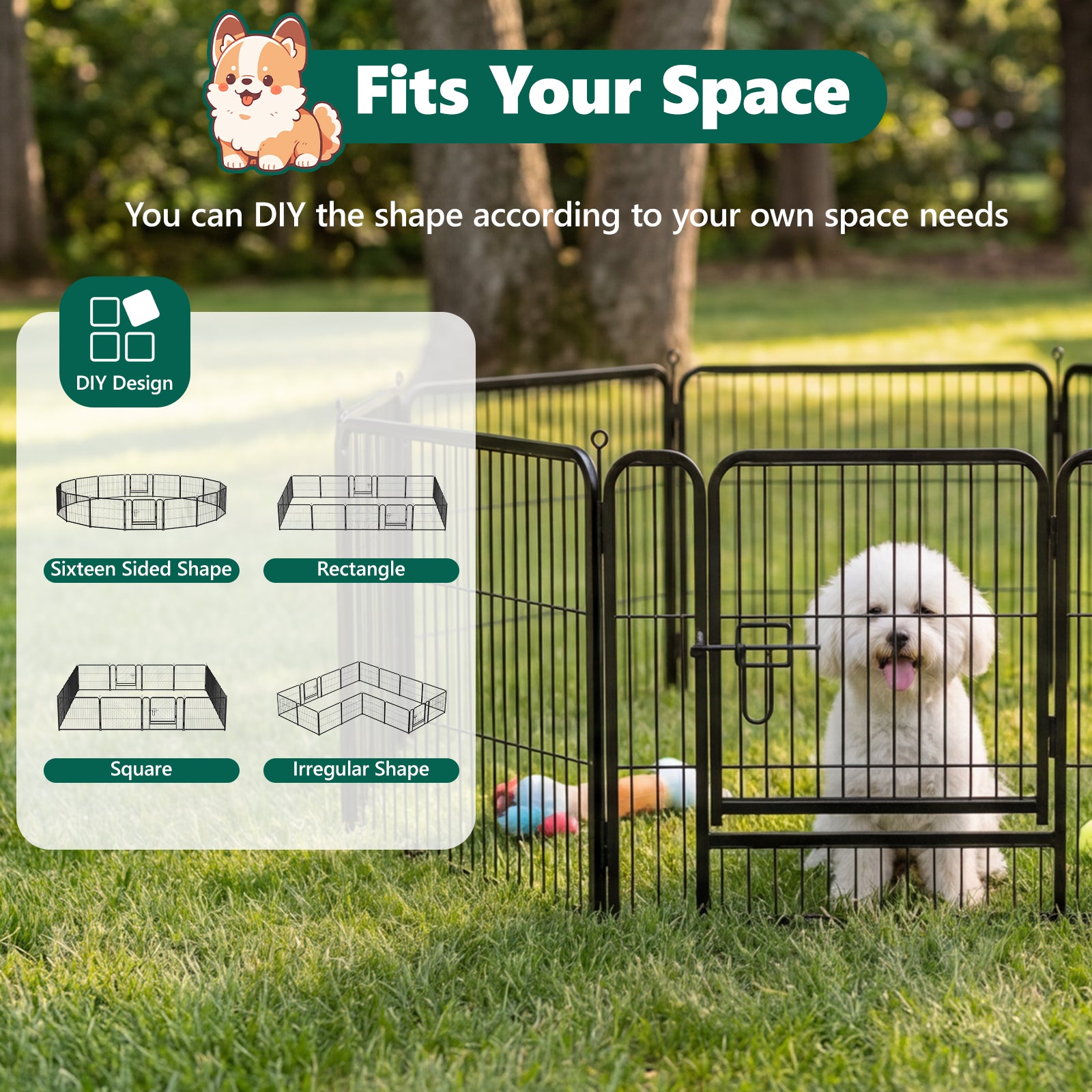 16 Panels Metal Dog Playpen, 24" Height Dog Fence Exercise Pen with Doors for Medium Small Dogs Rabbits Cats, Foldable Pet Puppy Playpen for Indoor & Outdoor Yard