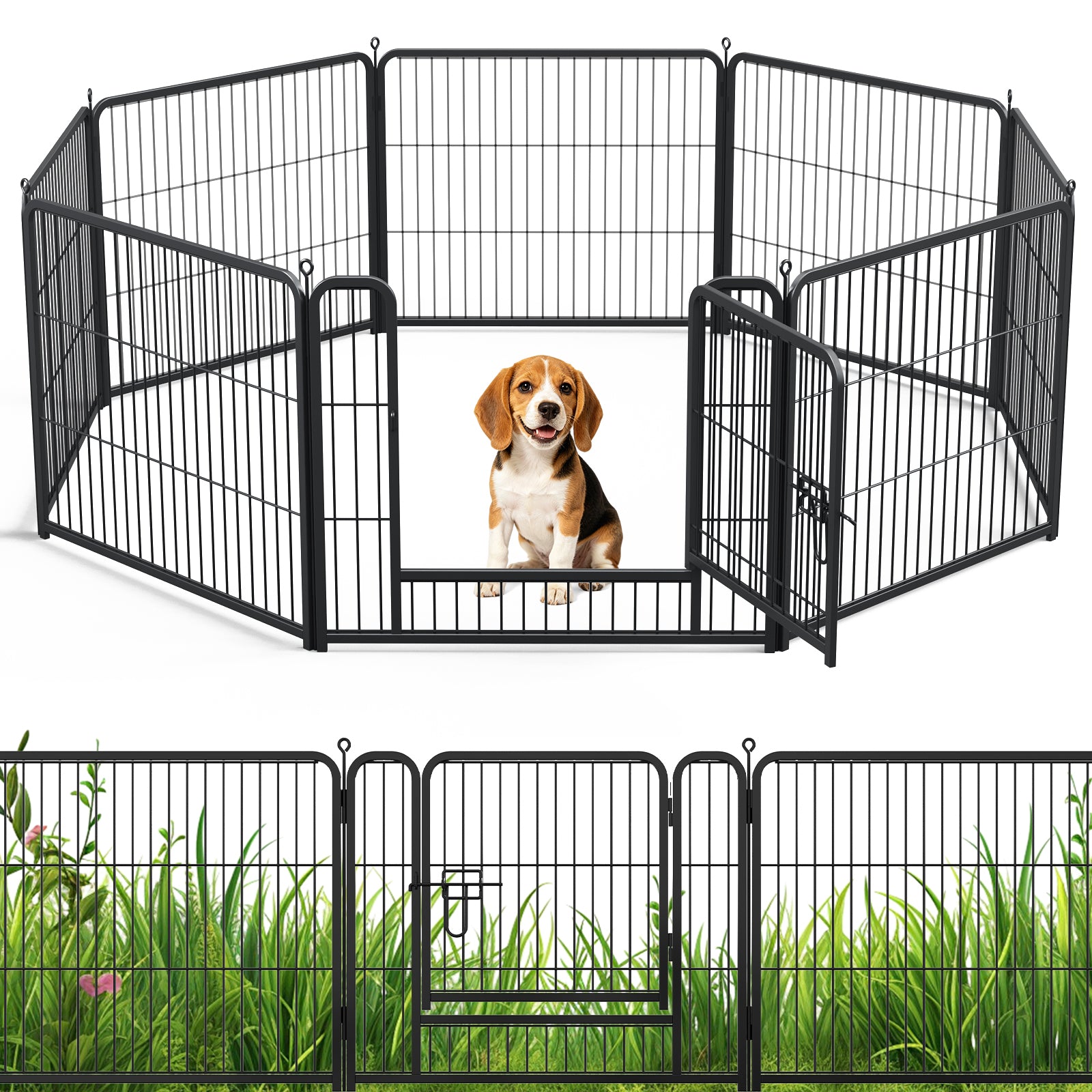 8 Panels Metal Dog Playpen, 24" Height Dog Fence Exercise Pen with Doors for Medium Small Dogs Rabbits Cats, Foldable Pet Puppy Playpen for Indoor & Outdoor Yard