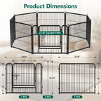 WASUHE Dog Playpen with Door, 24 Inch 8 Panel Foldable Metal Pet Fence, Indoor, Yard, RV Camping, Safe Play Area for Small and Puppy Dogs, Black