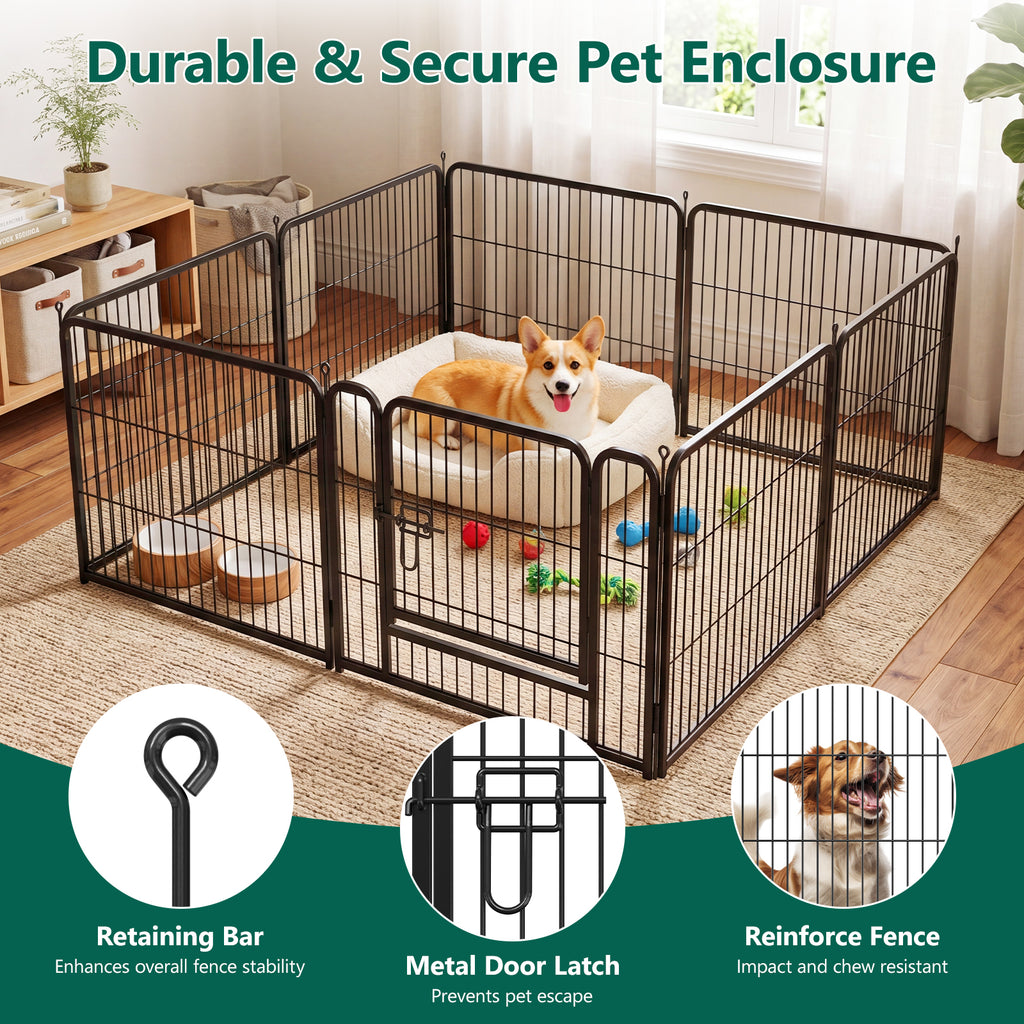 WASUHE Dog Playpen with Door, 24 Inch 8 Panel Foldable Metal Pet Fence, Indoor, Yard, RV Camping, Safe Play Area for Small and Puppy Dogs, Black