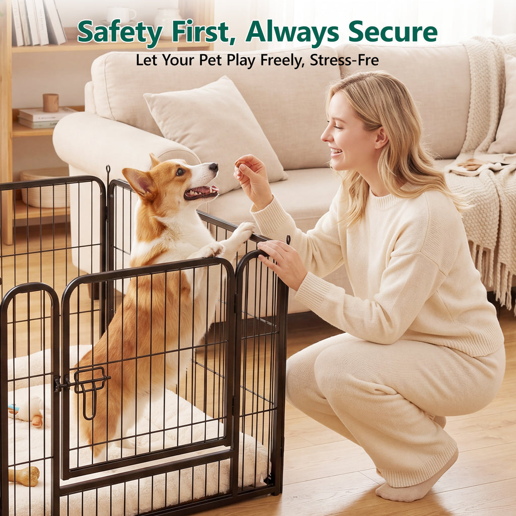 WASUHE Dog Playpen with Door, 24 Inch 8 Panel Foldable Metal Pet Fence, Indoor, Yard, RV Camping, Safe Play Area for Small and Puppy Dogs, Black