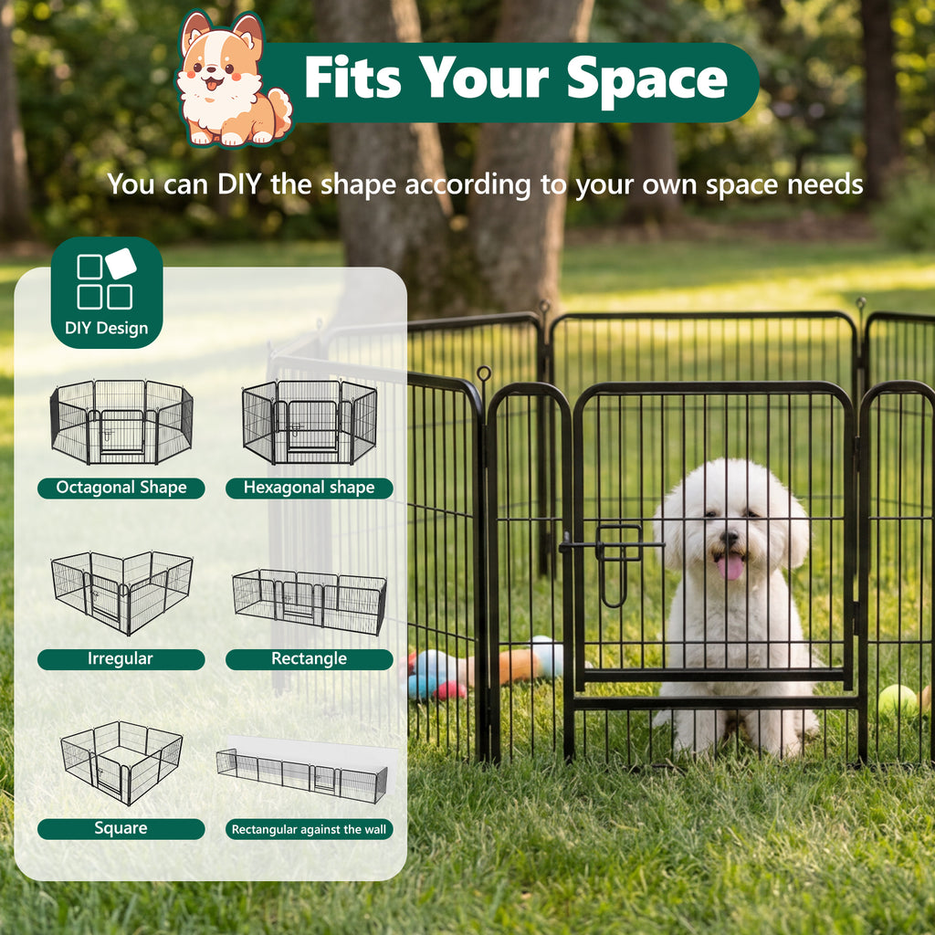 8 Panels Metal Dog Playpen, 24" Height Dog Fence Exercise Pen with Doors for Medium Small Dogs Rabbits Cats, Foldable Pet Puppy Playpen for Indoor & Outdoor Yard