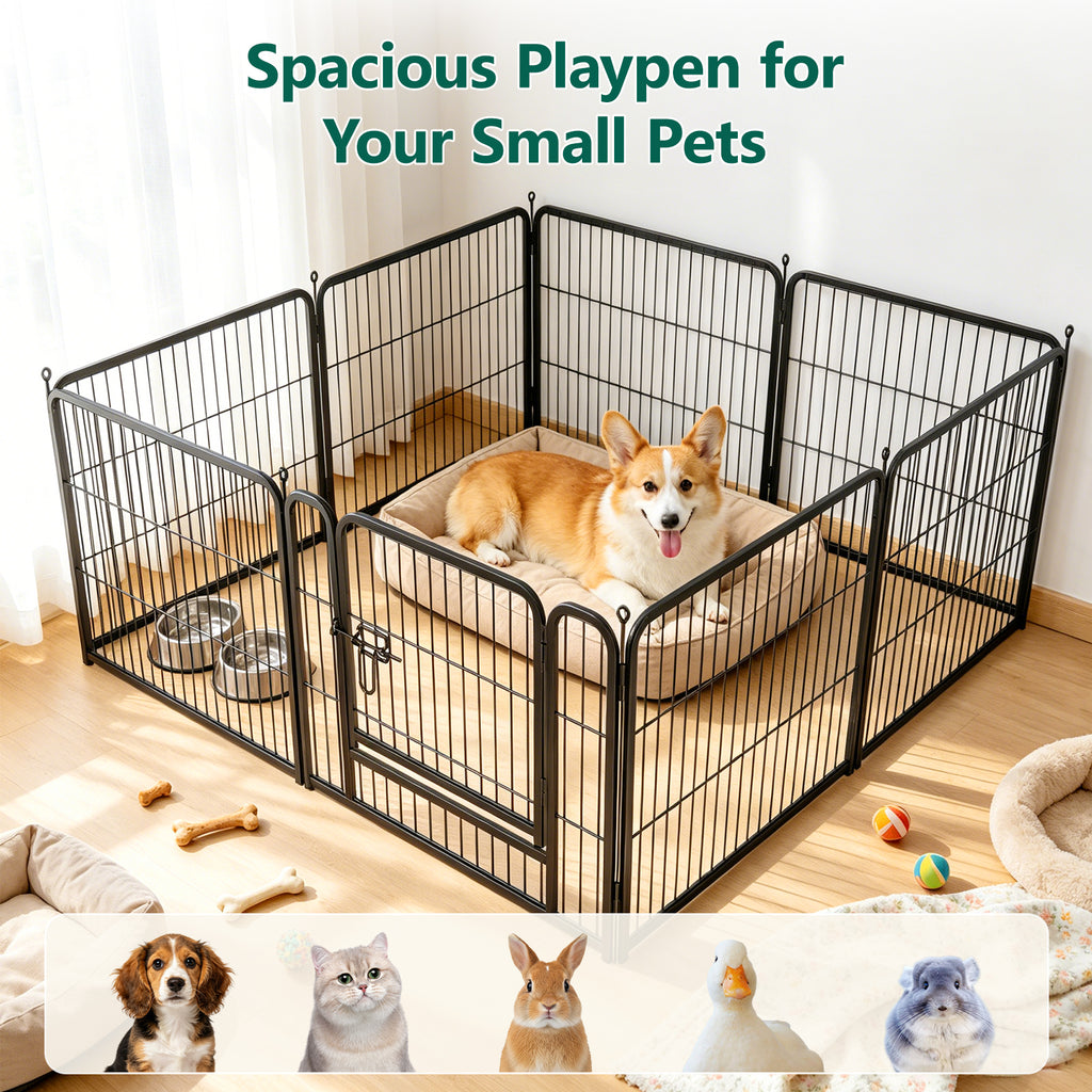 WASUHE Dog Playpen with Door, 24 Inch 8 Panel Foldable Metal Pet Fence, Indoor, Yard, RV Camping, Safe Play Area for Small and Puppy Dogs, Black