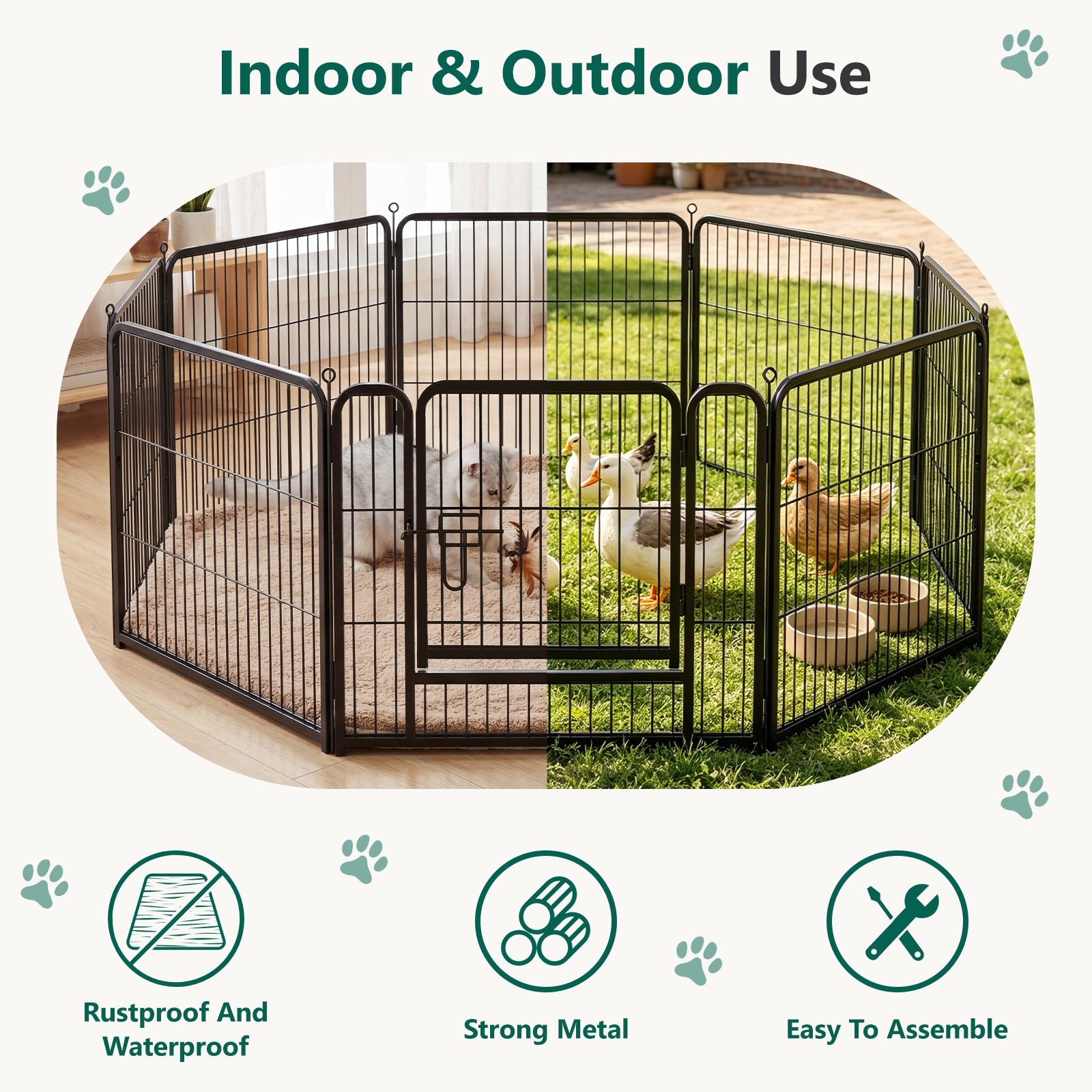 WASUHE Dog Playpen with Door, 24 Inch 8 Panel Foldable Metal Pet Fence, Indoor, Yard, RV Camping, Safe Play Area for Small and Puppy Dogs, Black