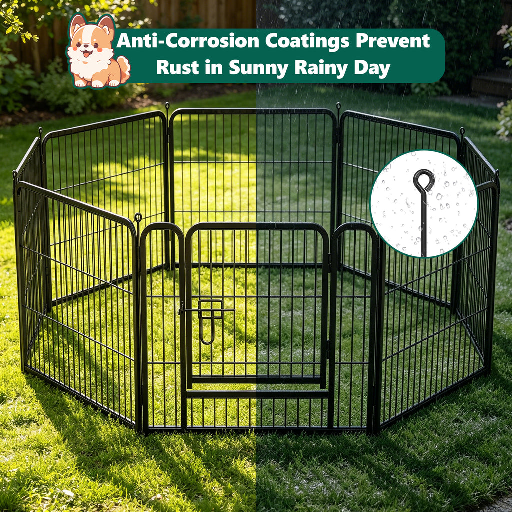 8 Panels Metal Dog Playpen, 24" Height Dog Fence Exercise Pen with Doors for Medium Small Dogs Rabbits Cats, Foldable Pet Puppy Playpen for Indoor & Outdoor Yard