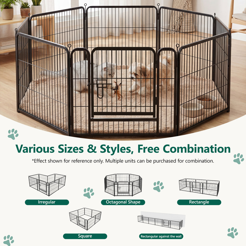 WASUHE Dog Playpen with Door, 24 Inch 8 Panel Foldable Metal Pet Fence, Indoor, Yard, RV Camping, Safe Play Area for Small and Puppy Dogs, Black