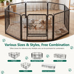 WASUHE Dog Playpen with Door, 24 Inch 8 Panel Foldable Metal Pet Fence, Indoor, Yard, RV Camping, Safe Play Area for Small and Puppy Dogs, Black