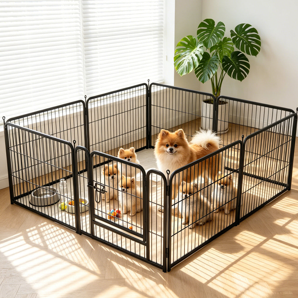 8 Panels Metal Dog Playpen, 24" Height Dog Fence Exercise Pen with Doors for Medium Small Dogs Rabbits Cats, Foldable Pet Puppy Playpen for Indoor & Outdoor Yard