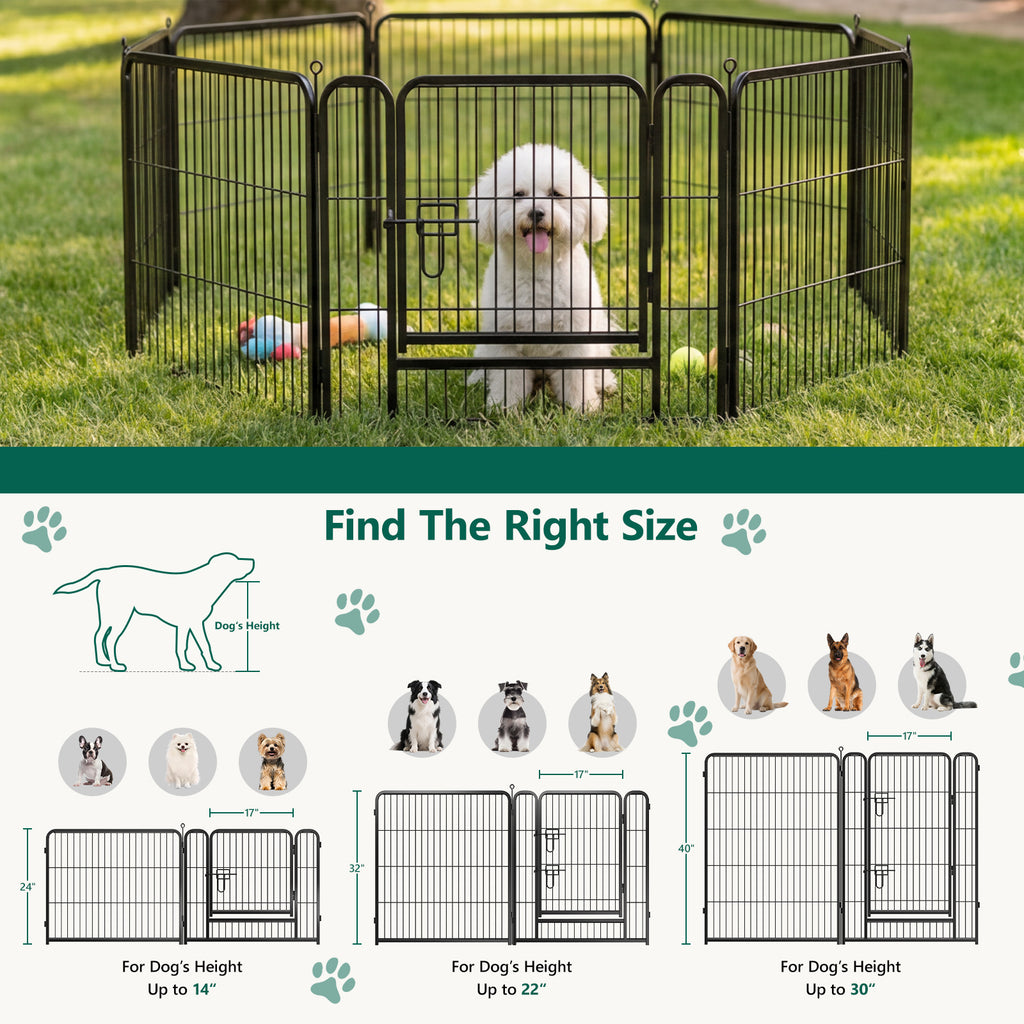 WASUHE Dog Playpen with Door, 24 Inch 8 Panel Foldable Metal Pet Fence, Indoor, Yard, RV Camping, Safe Play Area for Small and Puppy Dogs, Black