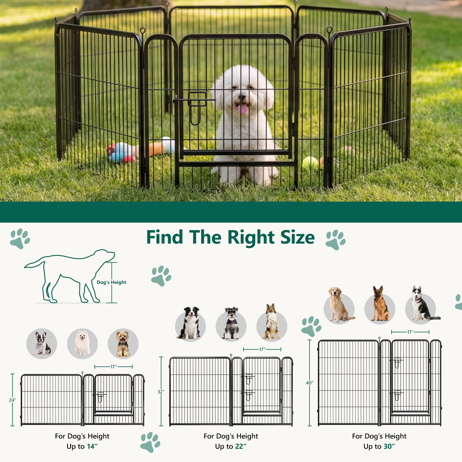 WASUHE Dog Playpen with Door, 24 Inch 8 Panel Foldable Metal Pet Fence, Indoor, Yard, RV Camping, Safe Play Area for Small and Puppy Dogs, Black