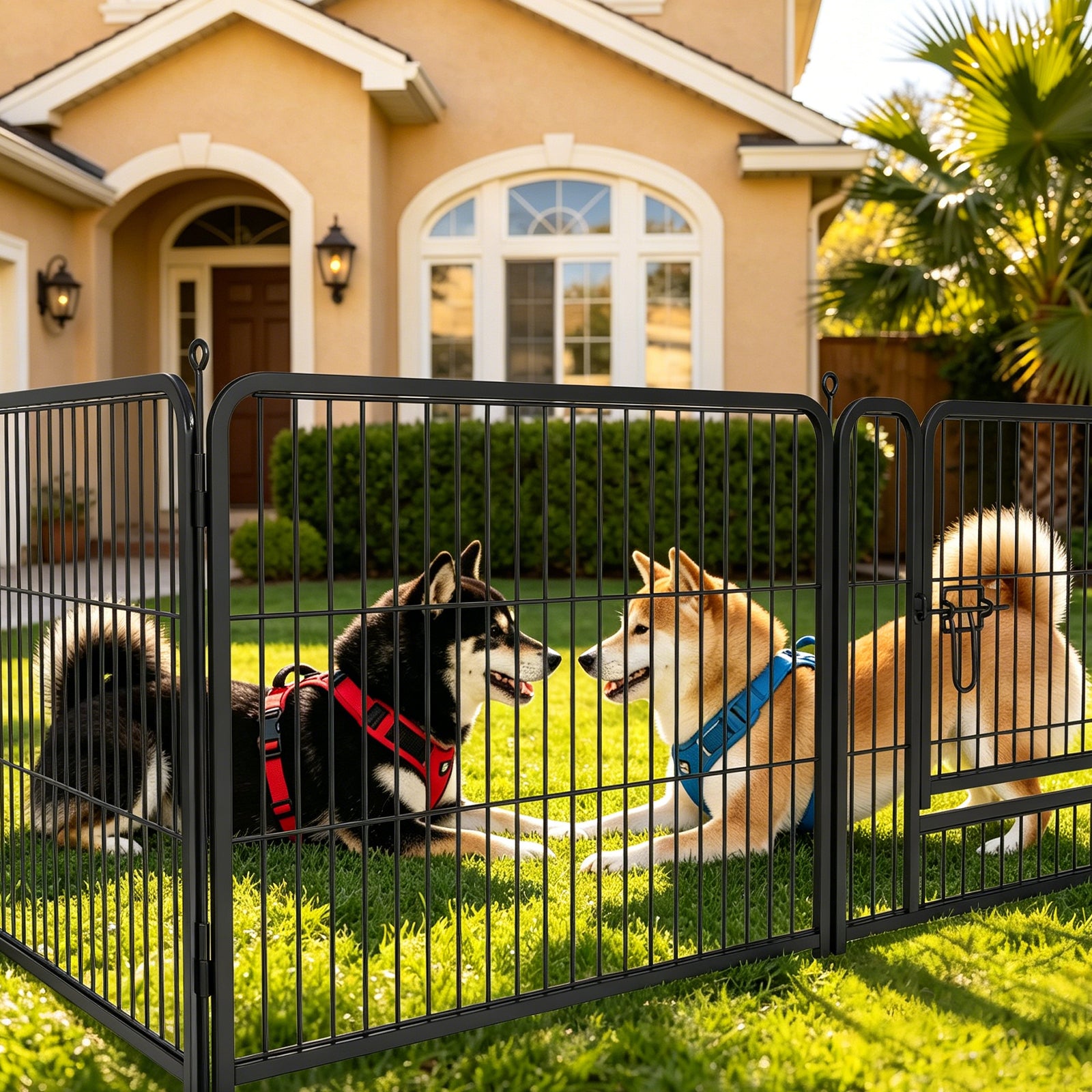 8 Panels Metal Dog Playpen, 24" Height Dog Fence Exercise Pen with Doors for Medium Small Dogs Rabbits Cats, Foldable Pet Puppy Playpen for Indoor & Outdoor Yard
