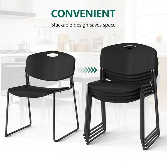 HaiNova Black Sled Base Stack Chair 4 Pack, Metal Frame Max-Load bearing 350 lbs, Stackable Chairs for Waiting Room, Conference Room