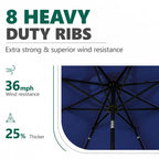HaiNova 9ft Solar Patio Umbrella, Tilt Adjustment LED Outdoor Umbrella with 8 Reinforced Ribs for Garden, Backyard, Pool, Deep Blue