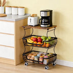 HaiNova 3-Tier Rolling Pantry Cart with Wheels and Top Shelf, Stackable Wire Snack Cart for Pantry Shelves, Kitchen Fruit, Vegetables Stand