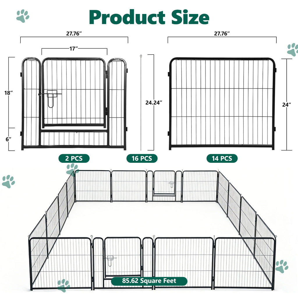 16 Panels Metal Dog Playpen, 24" Height Dog Fence Exercise Pen with Doors for Medium Small Dogs Rabbits Cats, Foldable Pet Puppy Playpen for Indoor & Outdoor Yard