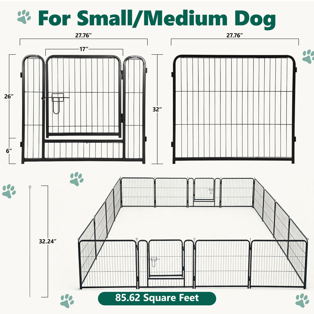 16 Panels Metal Dog Playpen, 32" Height Dog Fence Exercise Pen with Doors for Large Medium Small Dogs Rabbits Cats, Foldable Pet Puppy Playpen for Indoor & Outdoor Yard