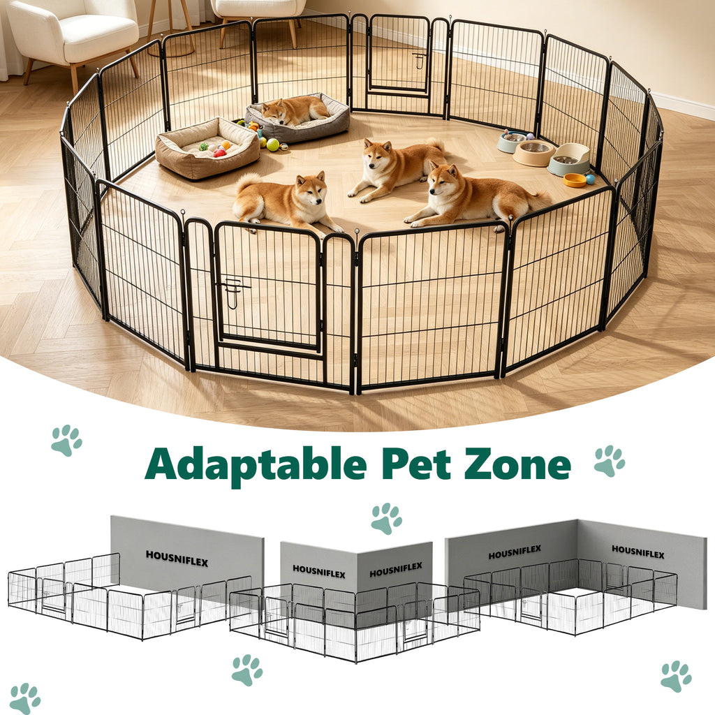 16 Panels Metal Dog Playpen, 24" Height Dog Fence Exercise Pen with Doors for Medium Small Dogs Rabbits Cats, Foldable Pet Puppy Playpen for Indoor & Outdoor Yard