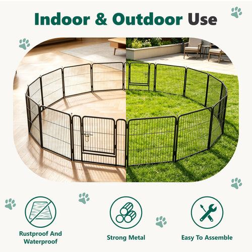 16 Panels Metal Dog Playpen, 32" Height Dog Fence Exercise Pen with Doors for Large Medium Small Dogs Rabbits Cats, Foldable Pet Puppy Playpen for Indoor & Outdoor Yard