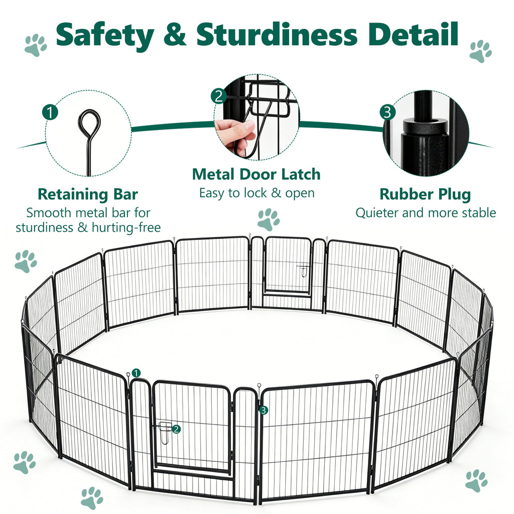 16 Panels Metal Dog Playpen, 24" Height Dog Fence Exercise Pen with Doors for Medium Small Dogs Rabbits Cats, Foldable Pet Puppy Playpen for Indoor & Outdoor Yard