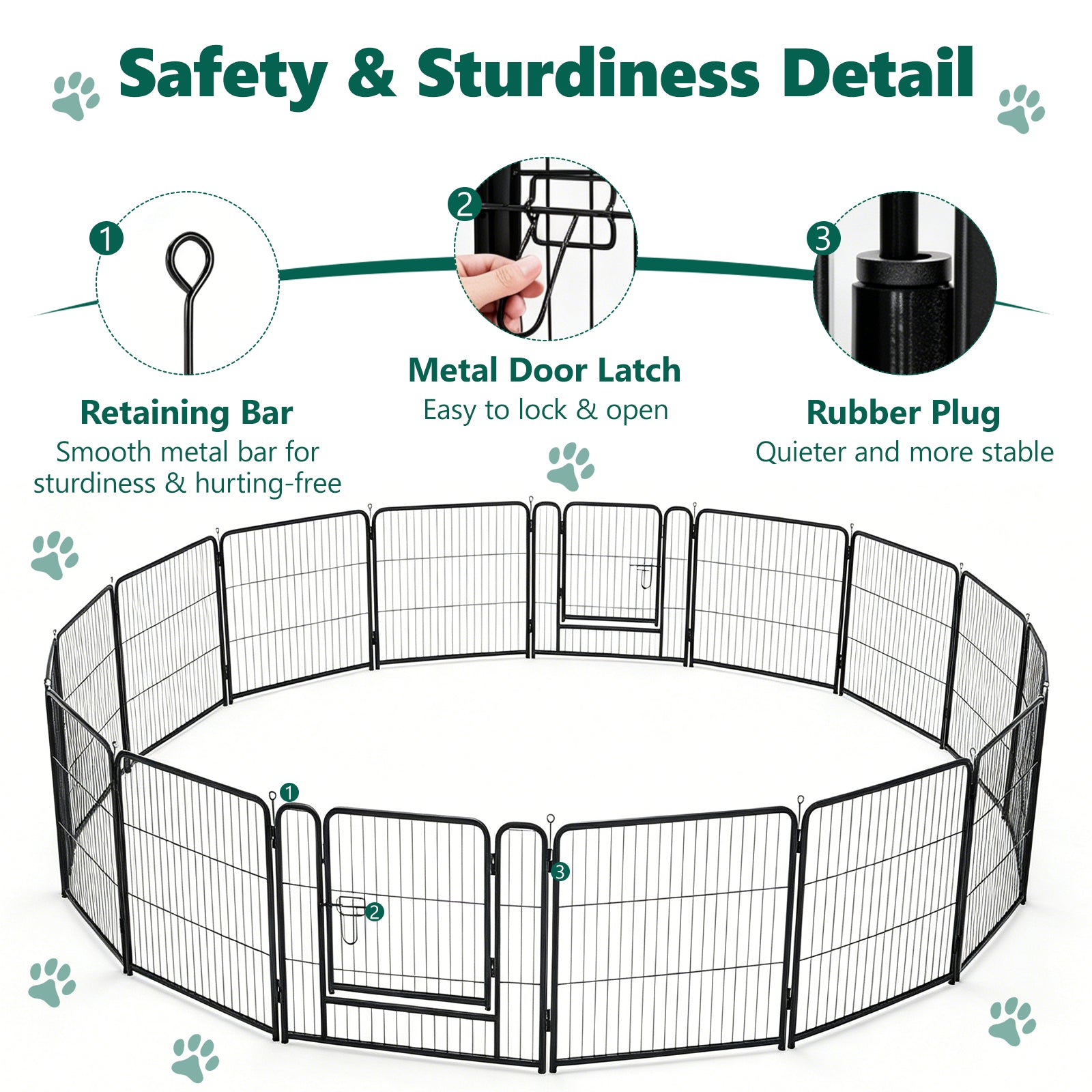 16 Panels Metal Dog Playpen, 24" Height Dog Fence Exercise Pen with Doors for Medium Small Dogs Rabbits Cats, Foldable Pet Puppy Playpen for Indoor & Outdoor Yard