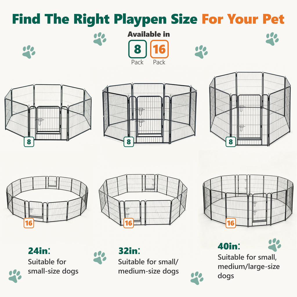 16 Panels Metal Dog Playpen, 32" Height Dog Fence Exercise Pen with Doors for Large Medium Small Dogs Rabbits Cats, Foldable Pet Puppy Playpen for Indoor & Outdoor Yard