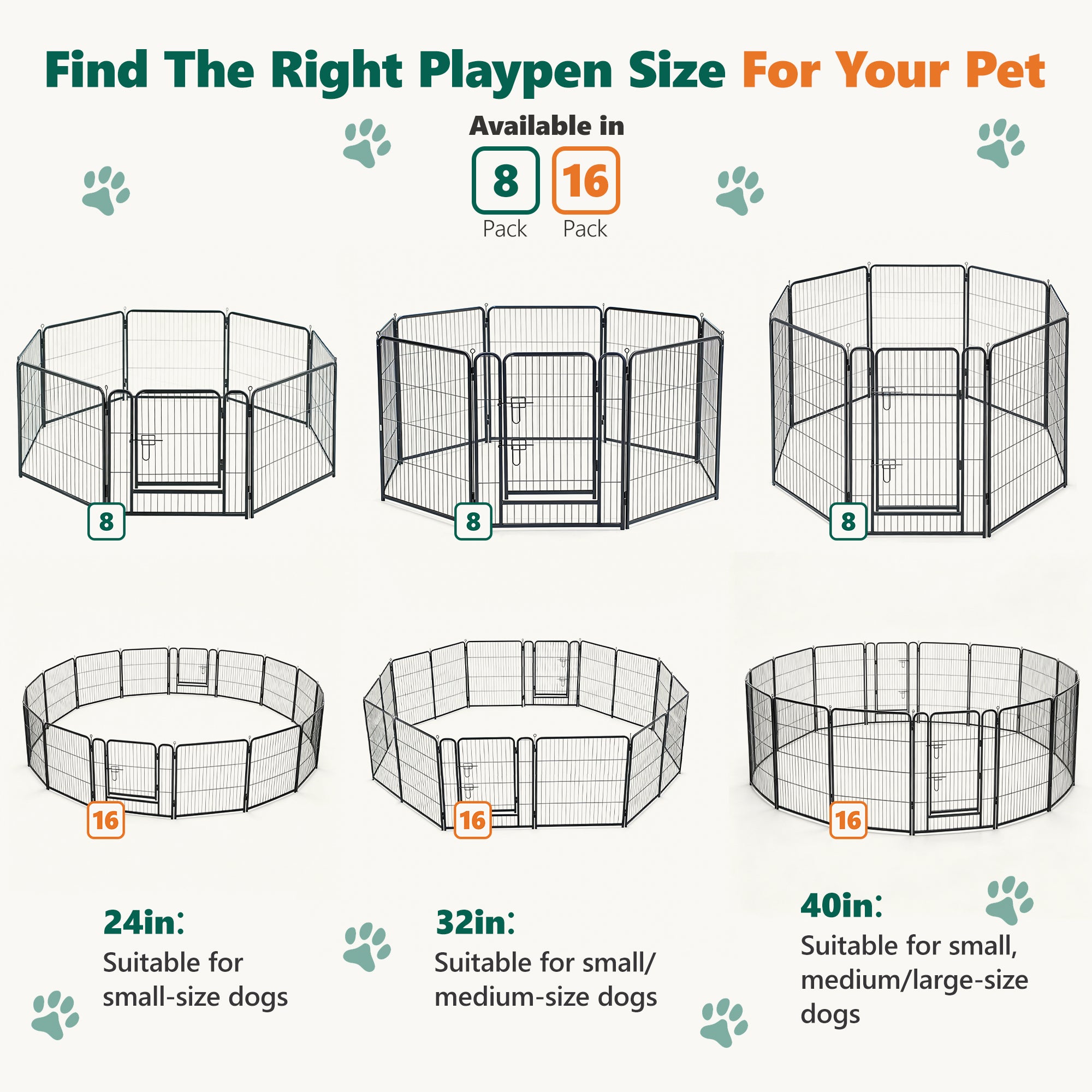 16 Panels Metal Dog Playpen, 32" Height Dog Fence Exercise Pen with Doors for Large Medium Small Dogs Rabbits Cats, Foldable Pet Puppy Playpen for Indoor & Outdoor Yard