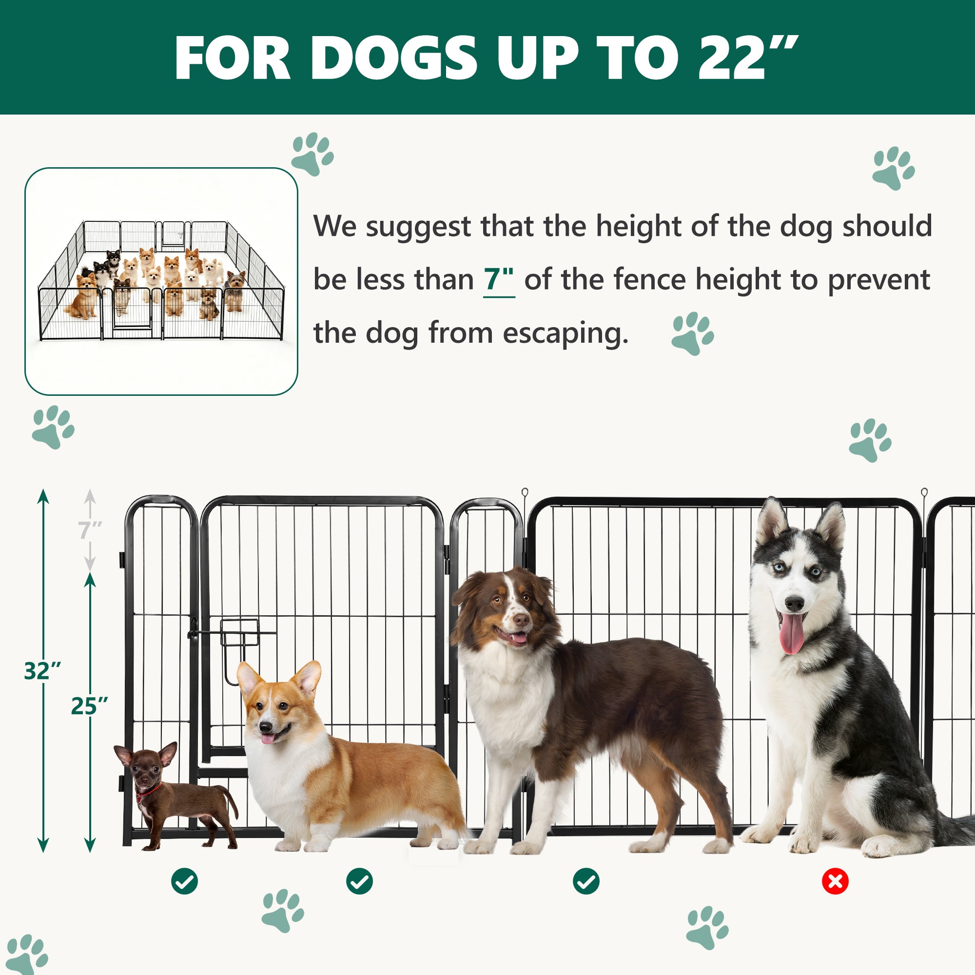 16 Panels Metal Dog Playpen, 32" Height Dog Fence Exercise Pen with Doors for Large Medium Small Dogs Rabbits Cats, Foldable Pet Puppy Playpen for Indoor & Outdoor Yard
