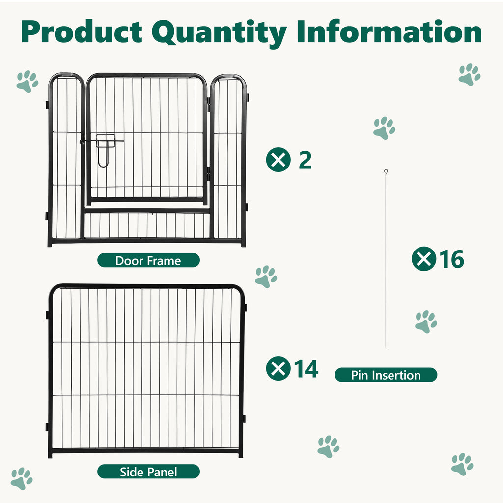 16 Panels Metal Dog Playpen, 32" Height Dog Fence Exercise Pen with Doors for Large Medium Small Dogs Rabbits Cats, Foldable Pet Puppy Playpen for Indoor & Outdoor Yard