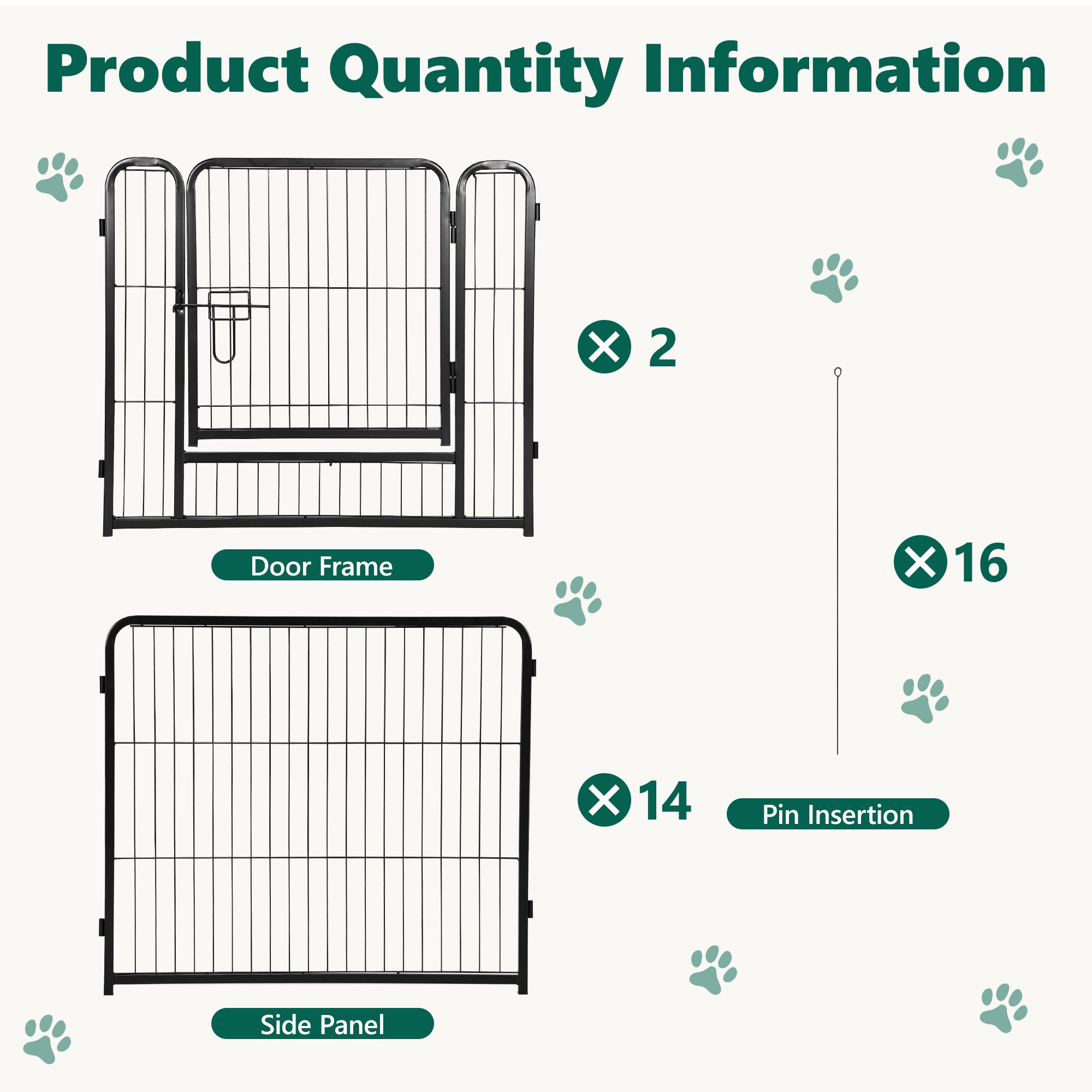 16 Panels Metal Dog Playpen, 32" Height Dog Fence Exercise Pen with Doors for Large Medium Small Dogs Rabbits Cats, Foldable Pet Puppy Playpen for Indoor & Outdoor Yard
