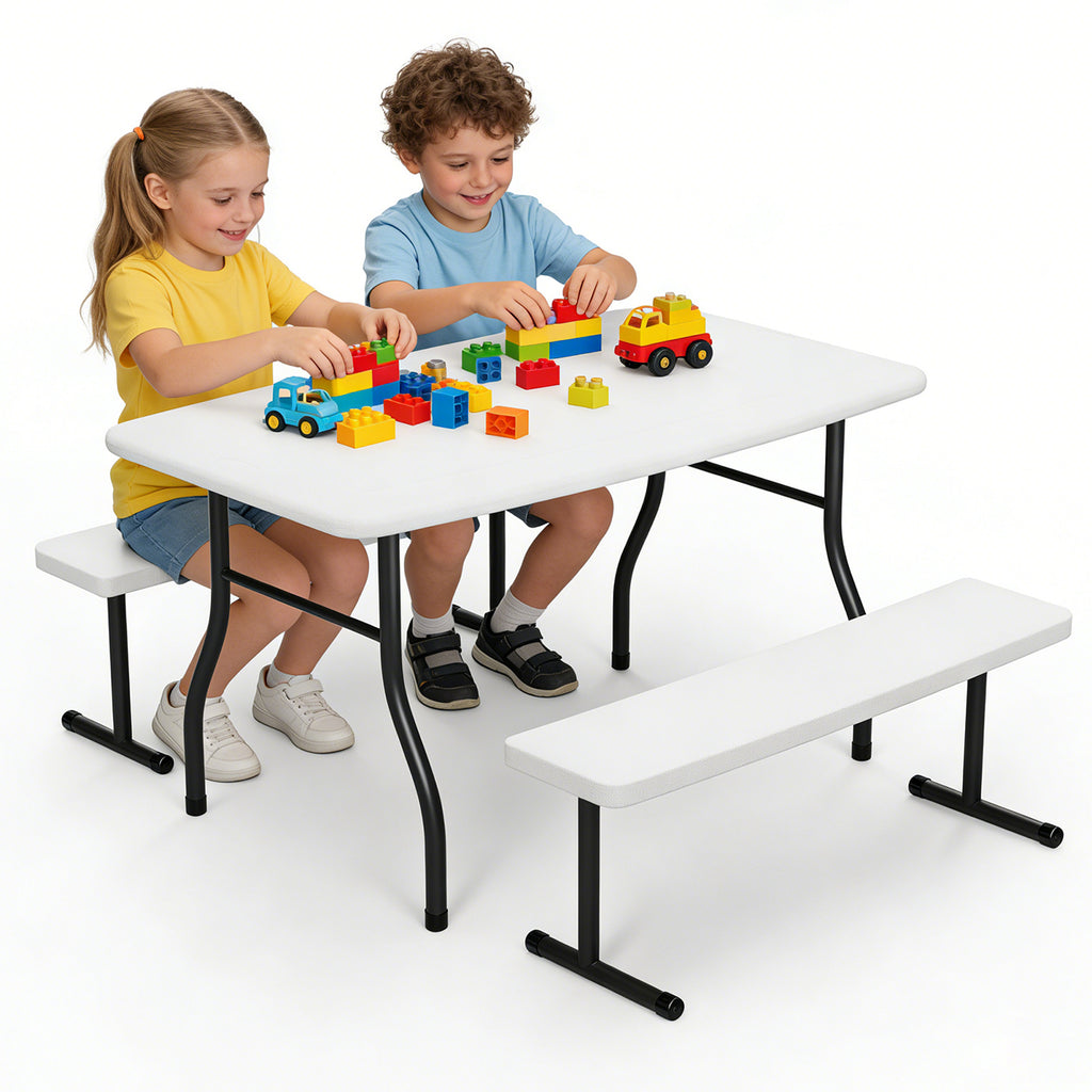WASUHE 38" Outdoor Picnic Table Set, Heavy Duty All Weather Plastic Table Set for Small Spaces, Patio & Garden, Party, Compact