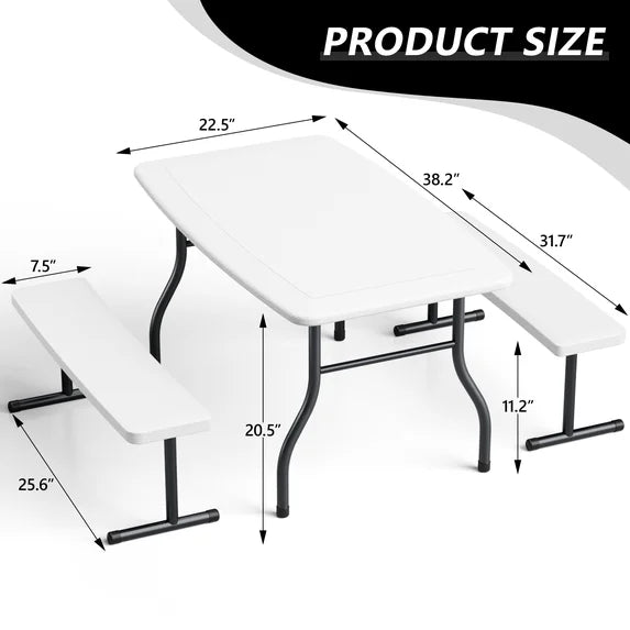 WLLJOY 3-Piece Kids Picnic Tableset, Outdoor Portable Small Table with Long Bench, Waterresistance and Easy to Clean, Suitable for Patio, Garden and living Room