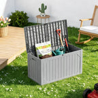 HaiNova 100 Gallon Outdoor Storage Resin Deck Box, Lockable Patio Outdoor Storage Box for Furniture, Garden Tools and Tools Storage, Waterproof, Gray