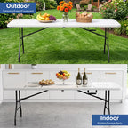 HaiCube 8 Foot Plastic Folding Table Portable Heavy Duty Rectangular Table with Carry Handle, Indoor Outdoor for Camping Picnic Party Dining, White