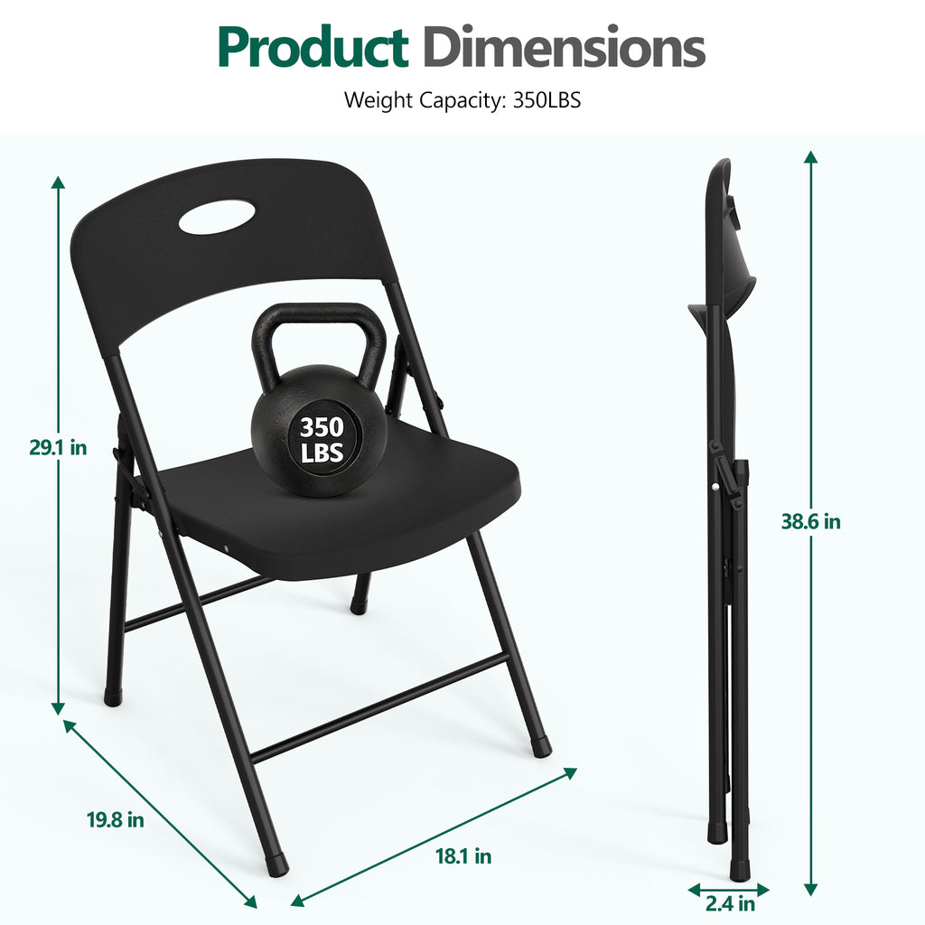 WASUHE Black Folding Chairs with Enhanced Iron Frame, Outdoor Plastic Stackable Foldable Chairs for Outside, Indoor, Party, Wedding, Meeting Room, Patio, Garden, Weight Capacity 350 lbs