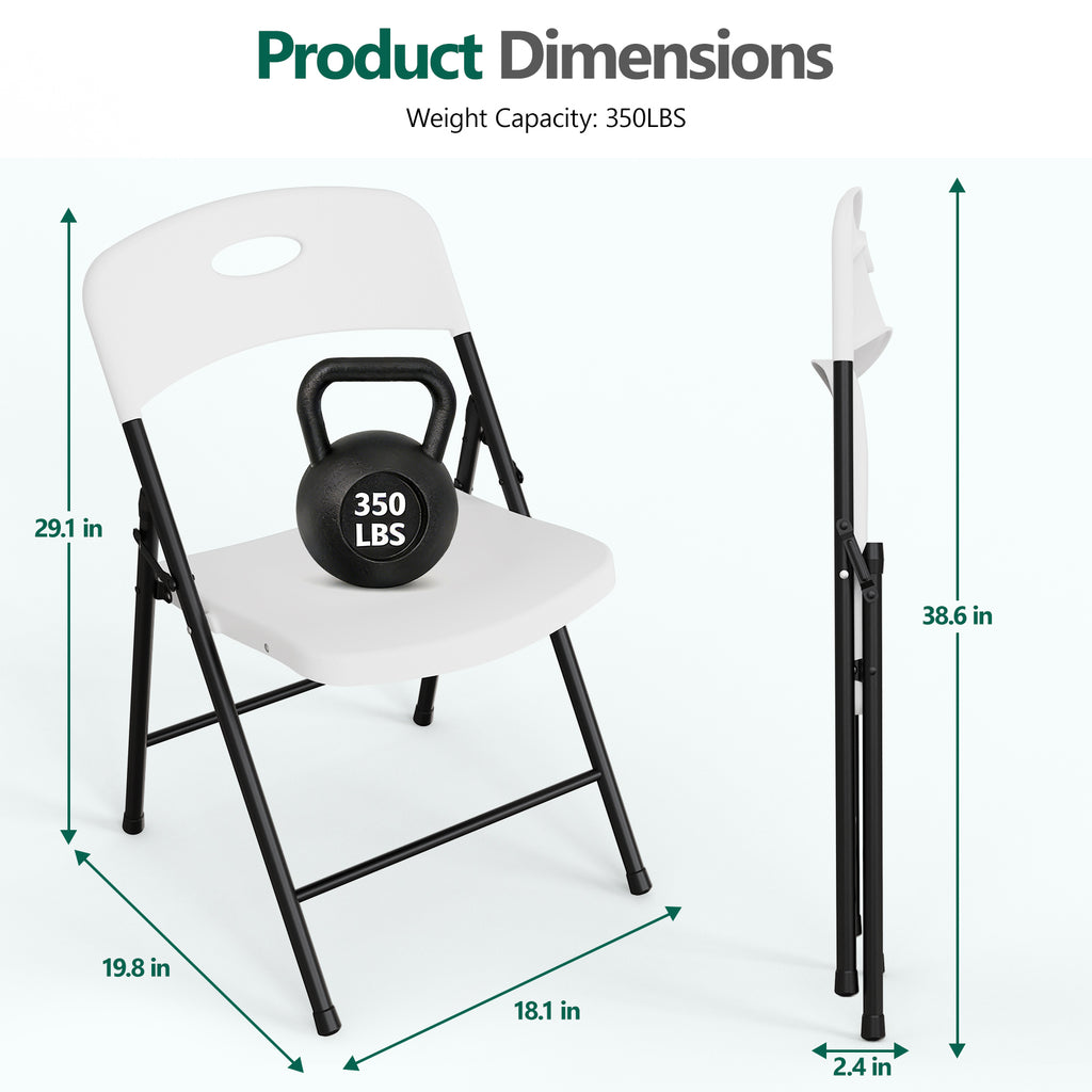 WASUHE White Folding Chairs with Enhanced Iron Frame, Stackable Plastic Folding Chairs for Outside, Indoor, Party, Wedding, Meeting Room, Patio and Garden, Weight Capacity 350 lbs